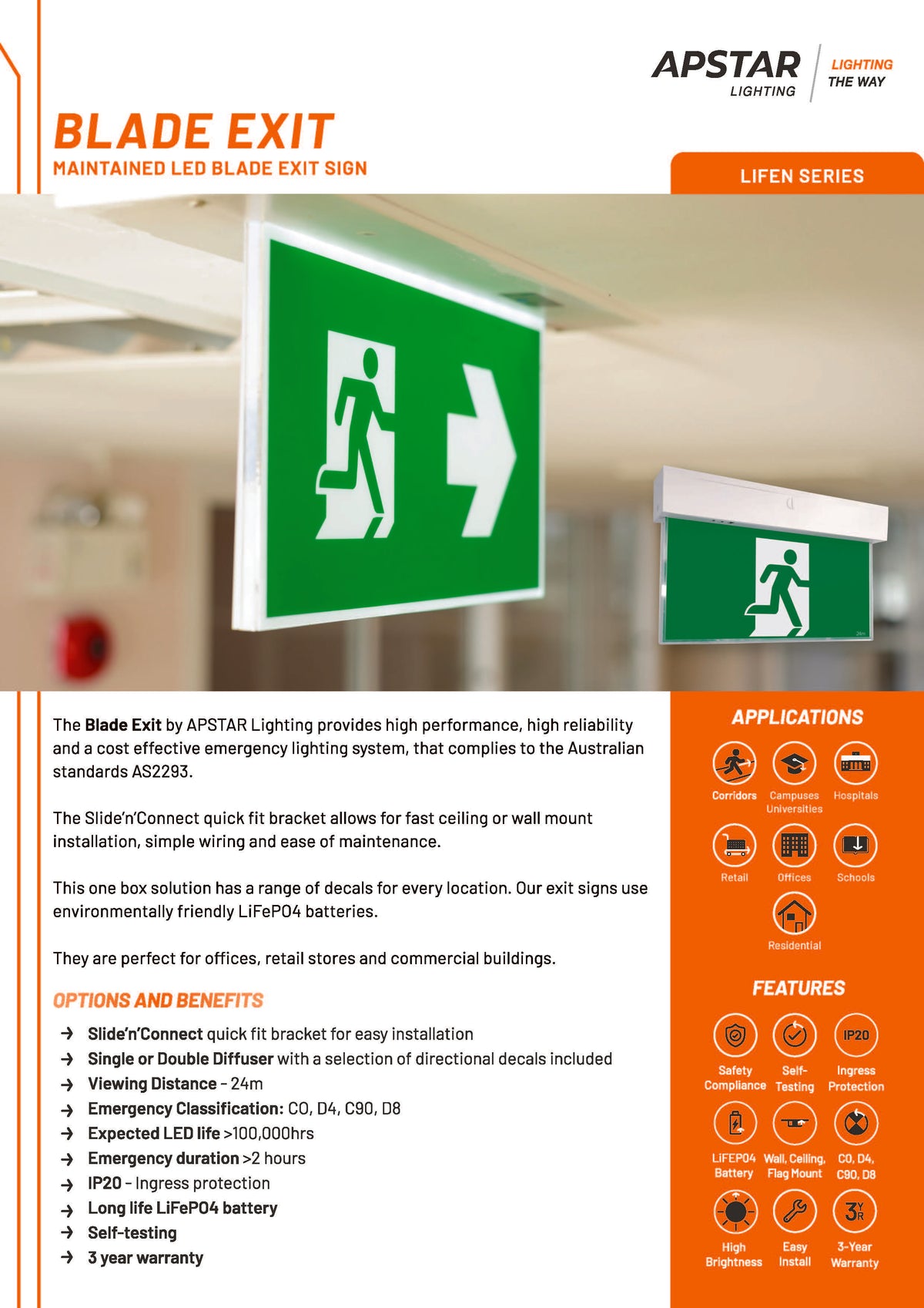 Blade Style Exit Sign 50% Off - Blade Exit Sign Lithium Emergency Light Wall and Ceiling mou ...